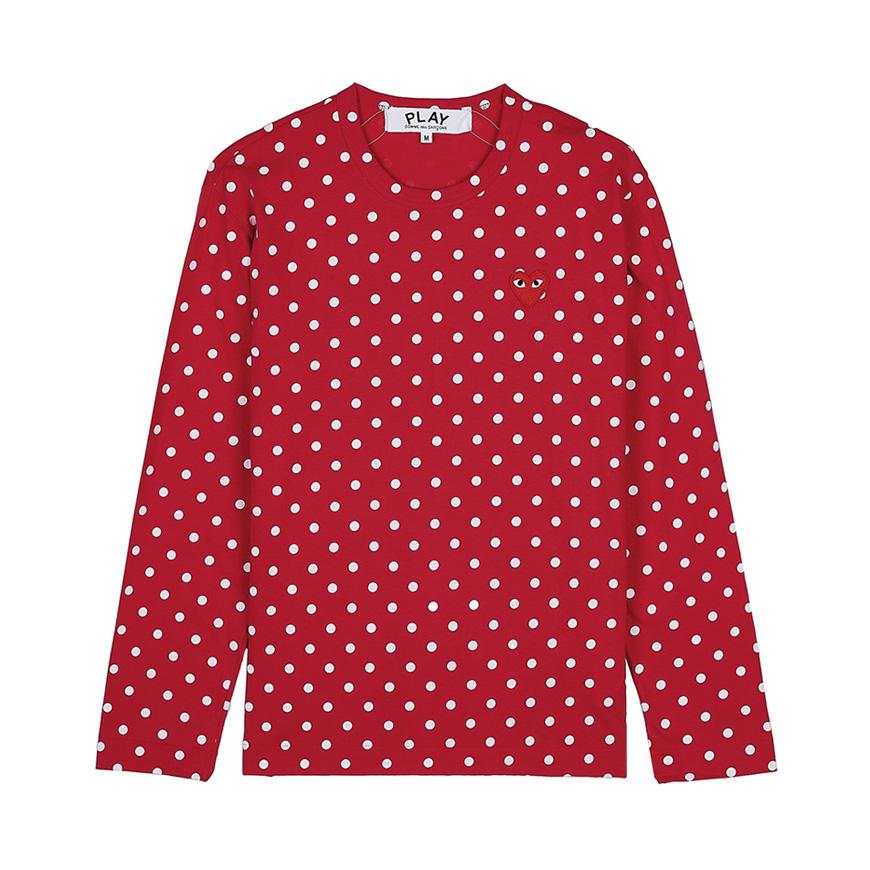 Comme des Garcons Unisex Heart Patch Polka Dot T-Shirt AZ T166 051 RED WHITE