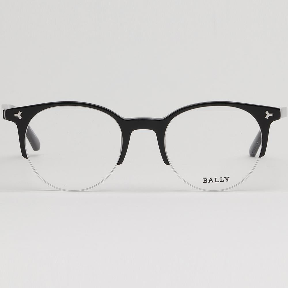 BALLY Round Semi-Rim Eyeglass Frames Unisex Half-Horn Style BY5018 001