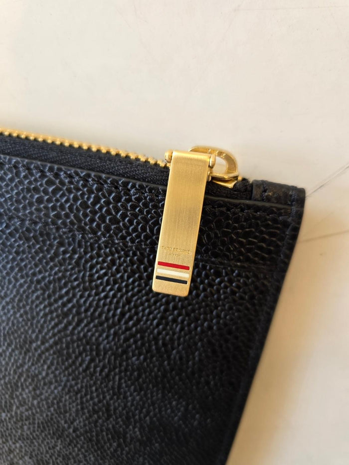 THOM BROWNE Black Tricolor Stripe Medium Leather Document Pouc MAC054A 00198 001