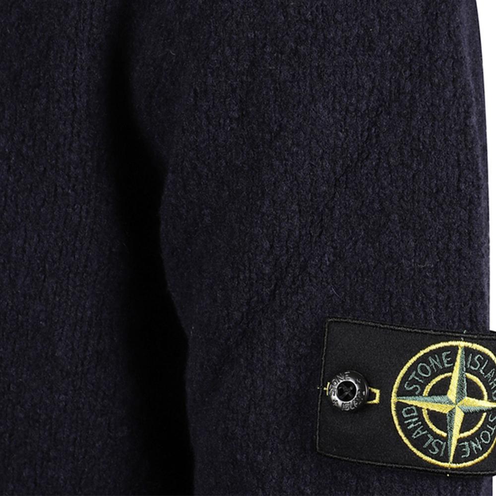 STONE ISLAND Navy Brushed Fancy Yarn Wool Crewneck Sweater Men