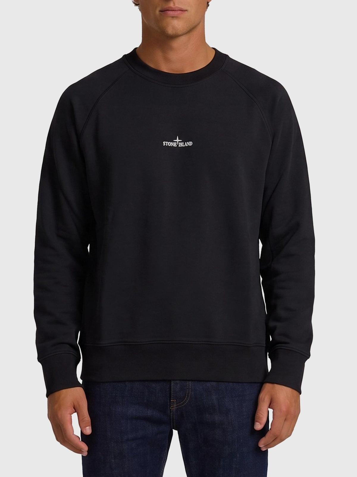 STONE ISLAND Black Cotton Logo Sweatshirt