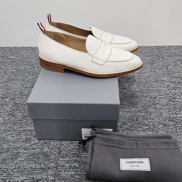 THOM BROWNE Tricolor Tab Varsity Penny Loafers Black Leather