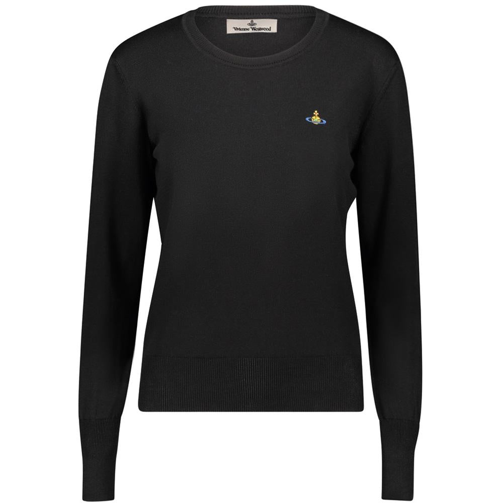 Vivienne Westwood Via Logo Embroidery Black Round Neck Knit Sweater