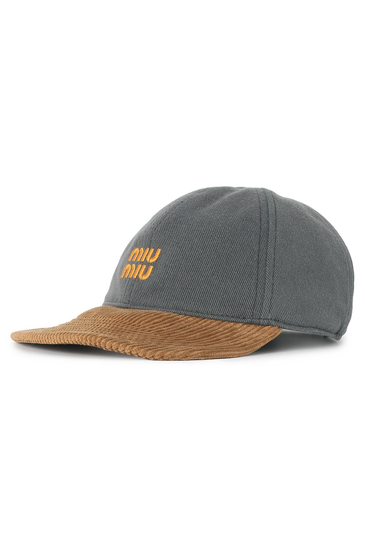 Miu Miu Gray Denim Corduroy Baseball Cap 5HC369 2CWD F0031