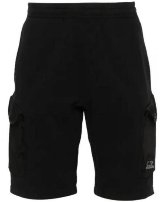 CP Company Cotton Fleece Mixed Cargo Shorts Black