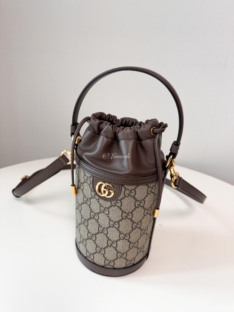 GUCCI Ophidia Mini Bucket Bag Brown GG Canvas Leather Shoulder Bag