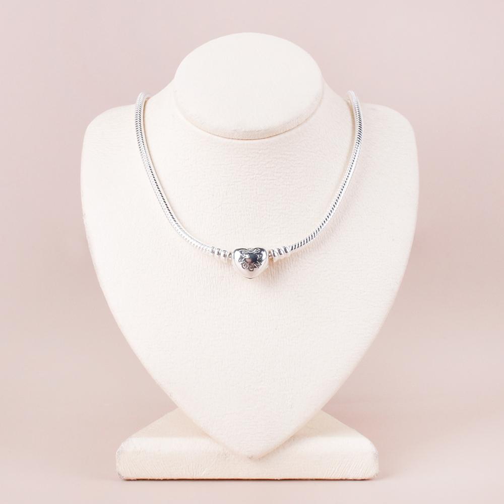 PANDORA Moments Heart Clasp Chain Necklace Silver with Case