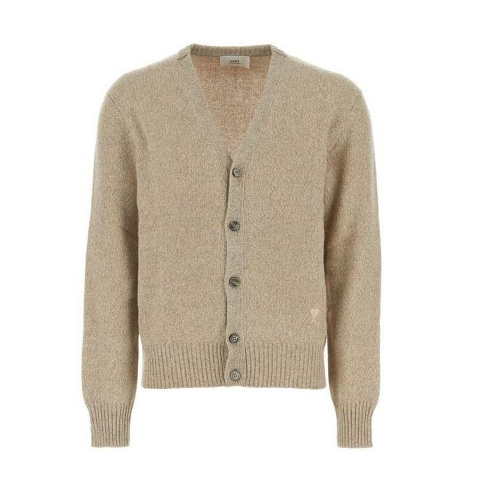AMI Men’s Chain Stitch Heart Logo Cashmere Cardigan