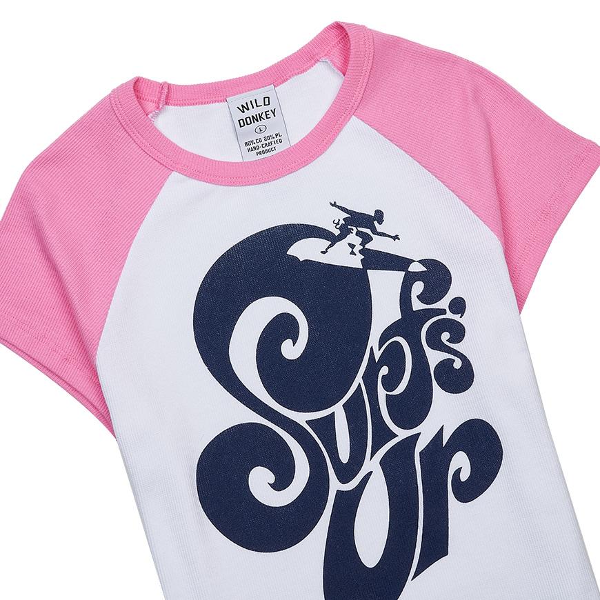 Wild Donkey Surf Up Graphic T-Shirt White Pink