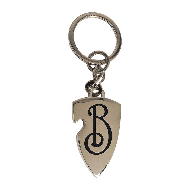 BURBERRY B Shield Logo Keyring Keychain Silver-Tone Metal Men's