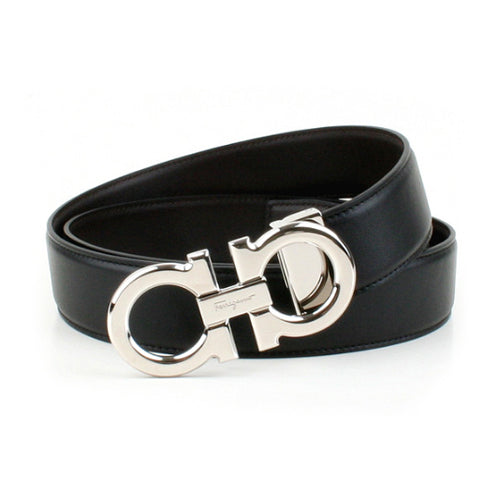 Ferragamo Men's Double Gancini Reversible Belt with Ruthenium Finish 35mm