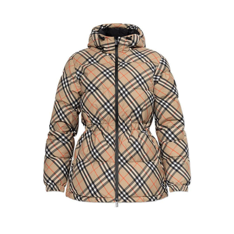 BURBERRY Women’s Hooded Down Jacket with Check Trim 110240 B9368