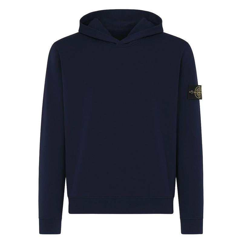 STONE ISLAND Logo Patch Wool Hooded Knit Sweater for Men Black