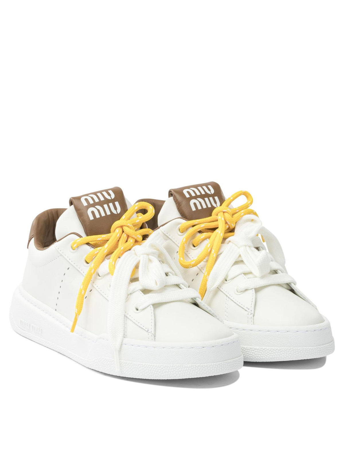 Miu Miu Leather Low-Top Sneakers White/Beige