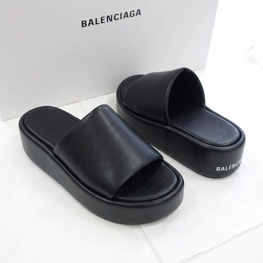 BALENCIAGA Nappa Leather Platform Slide Sandals Women 656960 WA2M3