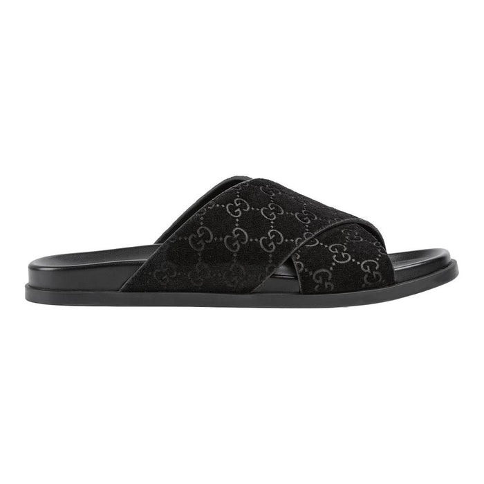GUCCI Men’s GG Suede Slide Sandals Black 834940 AADUO 1000