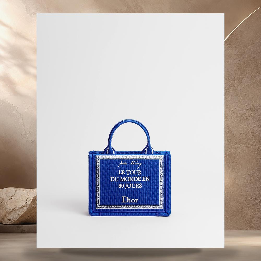 DIOR Blue White Embroidered Book Tote Mini Shoulder Bag 2BTCA649JAL H052