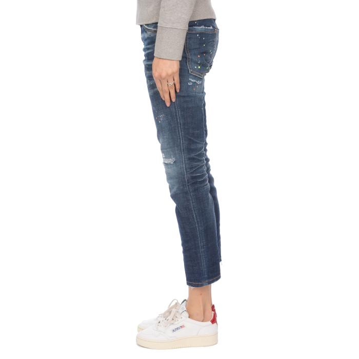 Dsquared2 Paint-Splatter Blue Wash Cool Girl Cropped Jeans