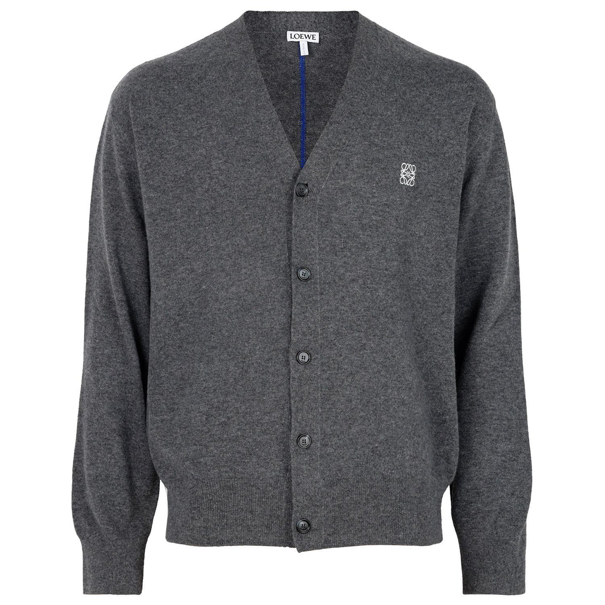 LOEWE Gray Anagram V-Neck Wool Cardigan