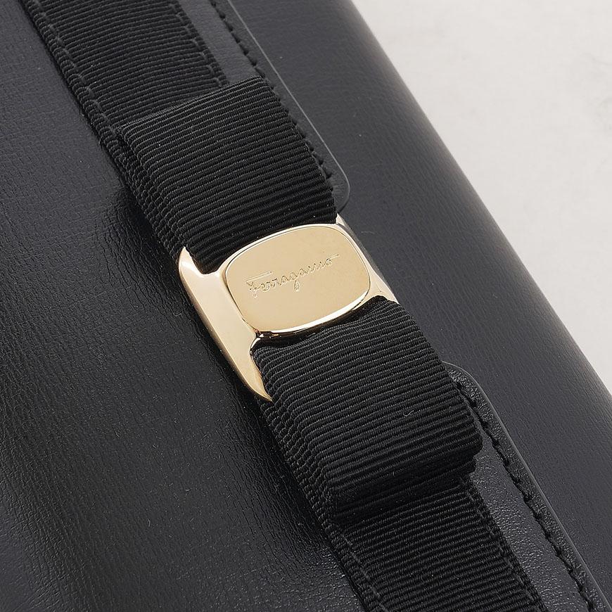 Ferragamo Vara Bow Long Wallet Black Leather Women’s