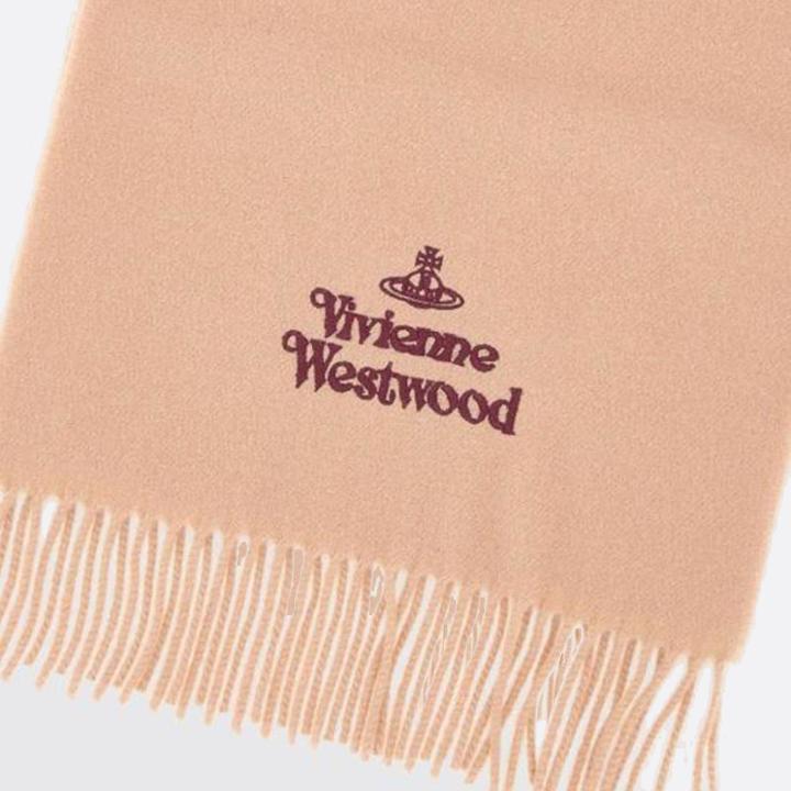 Vivienne Westwood Embroidered Logo Scarf Beige Wool Unisex