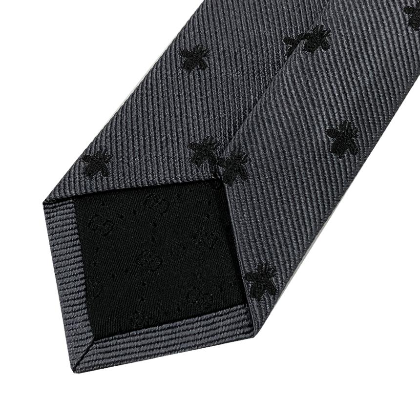 GUCCI Bee Pattern Silk Tie Gray