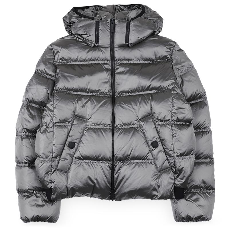 Moncler Womens Glossy Hooded Down Jacket Gray