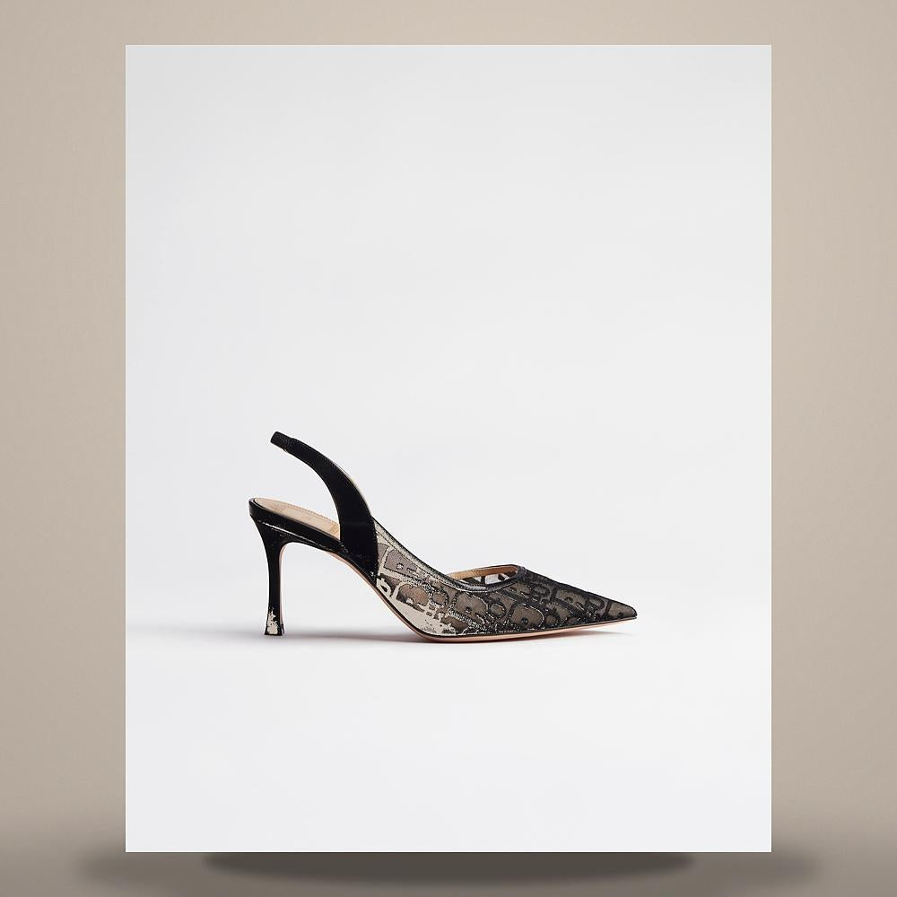 DIOR Black Oblique Embroidered Mesh J’Adior Slingback Pumps KDV565OEN S900