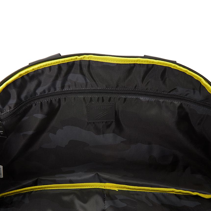 PLEIN SPORT Men’s Duffel Bag Black Nylon Tote Bag