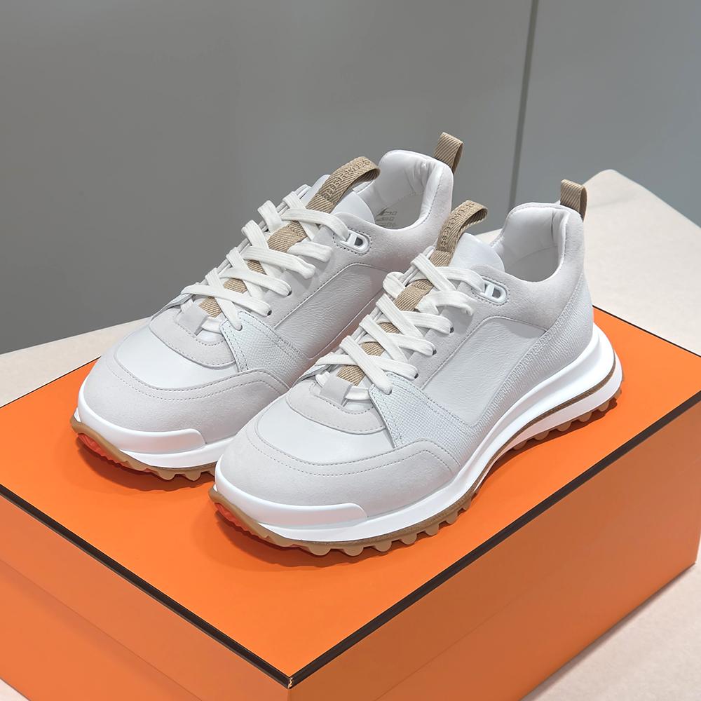 HERMES White Beige Suede Calfskin Low-Top Sneakers for Men