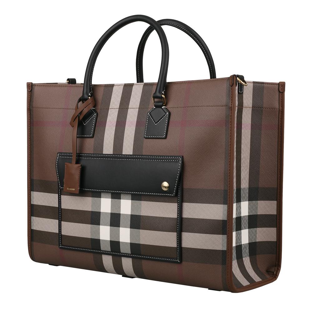BURBERRY Freya Medium Canvas and Leather Tote Bag A9011