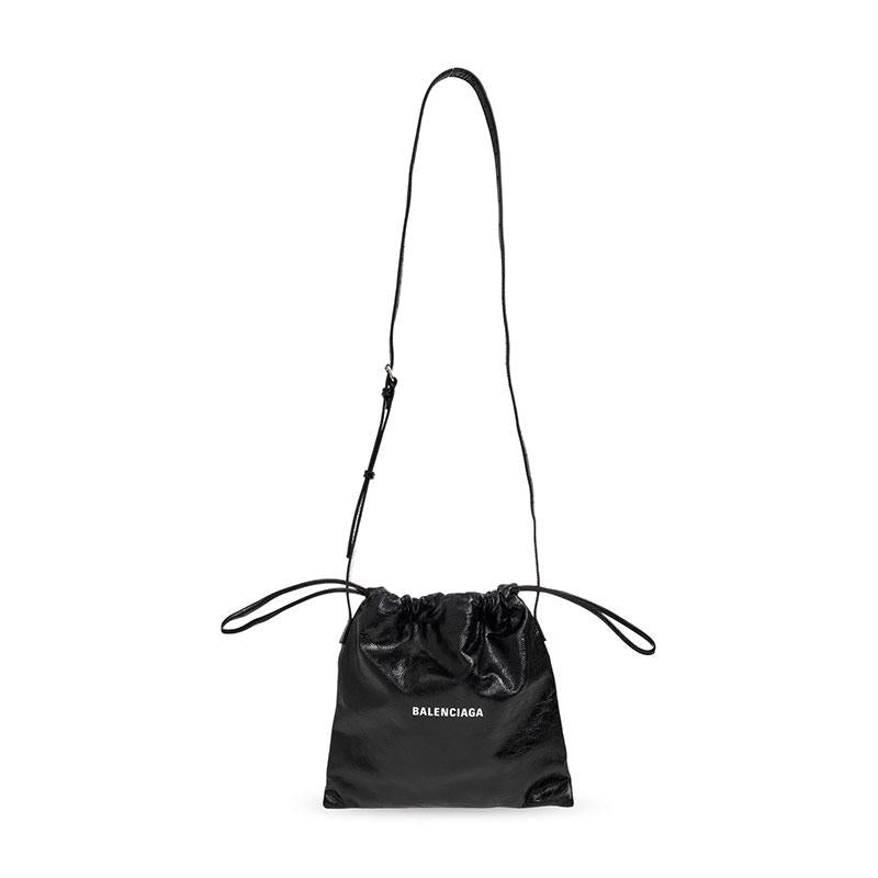 BALENCIAGA Black Leather Shopper Pouch Crossbody Bag