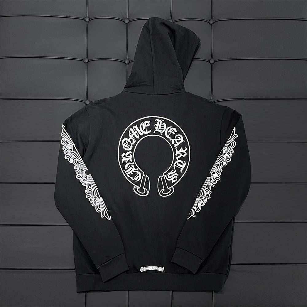 Chrome Hearts Horseshoe Floral Fleece Zip-Up Hoodie Black