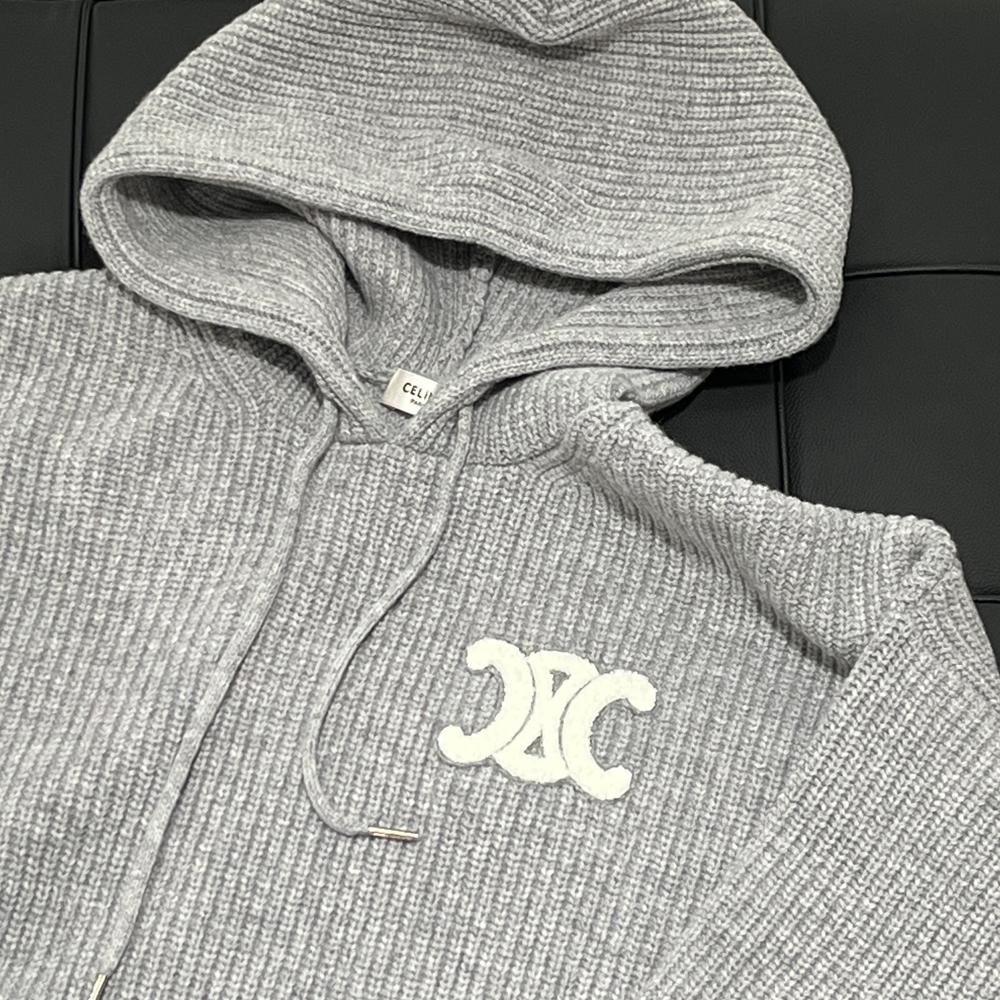 CELINE Triomphe Knit Hoodie Light Gray