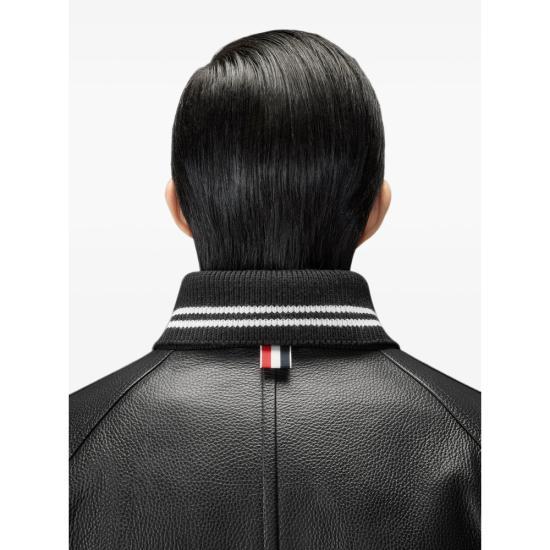 THOM BROWNE Black Leather Jacket