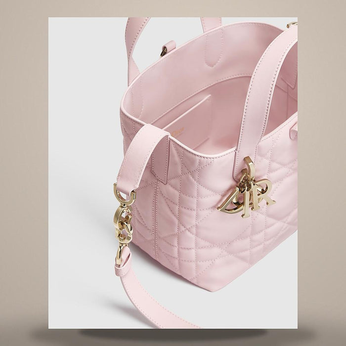DIOR Rose Tendre Macro Cannage Calfskin Toujours Vertical Tote Small