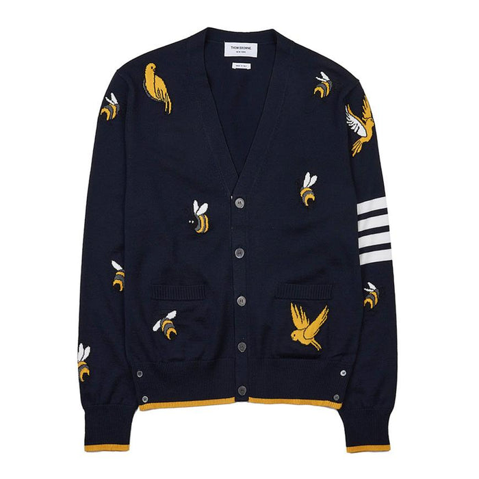 THOM BROWNE Bird & Bee V-Neck Cardigan for Men MKC451A Y1002 415