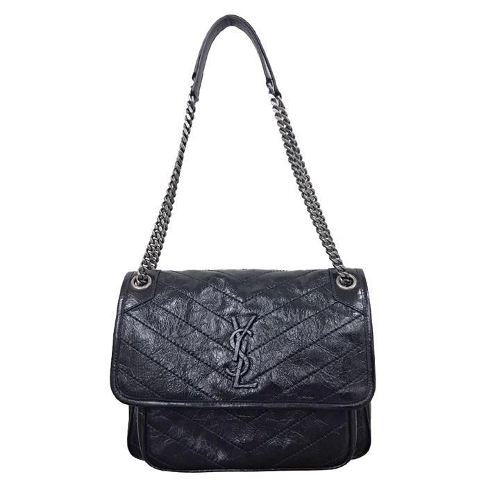 Saint Laurent Niki Vintage Chain Shoulder Bag Black Leather