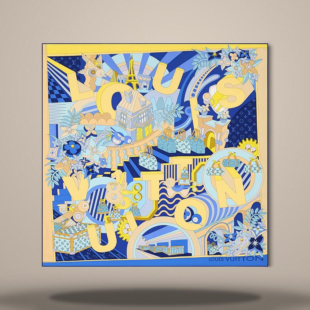 Louis Vuitton LV Wonderland Square 90 Blue Scarf M98313