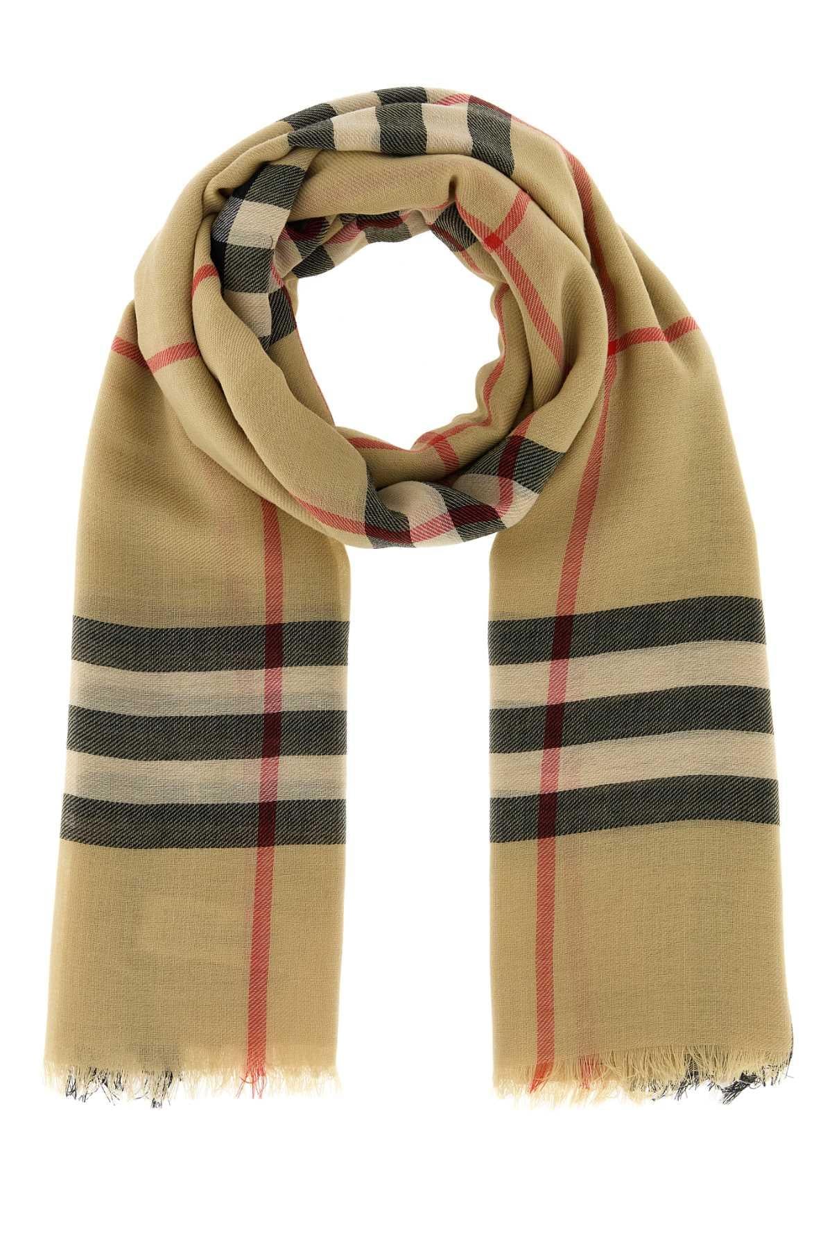 BURBERRY Beige Check Wool Scarf