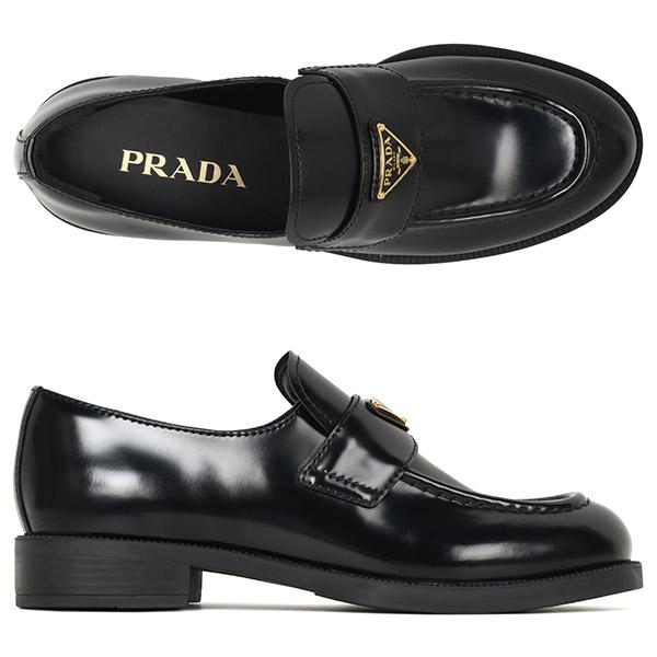 PRADA Black Brushed Leather Loafers