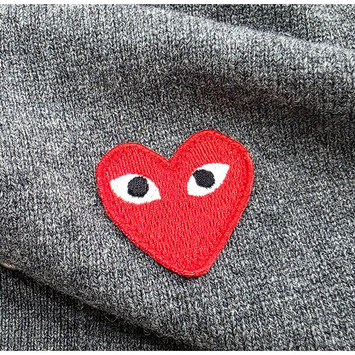 Comme des Garcons Grey V-Neck Cardigan with Red Heart Patch