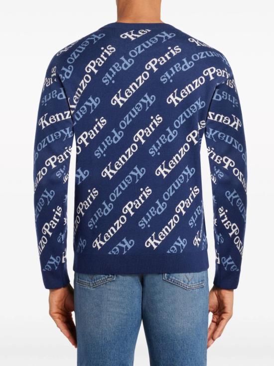 KENZO Wool Round Neck Sweater Men Navy FE55PU4573 CB77