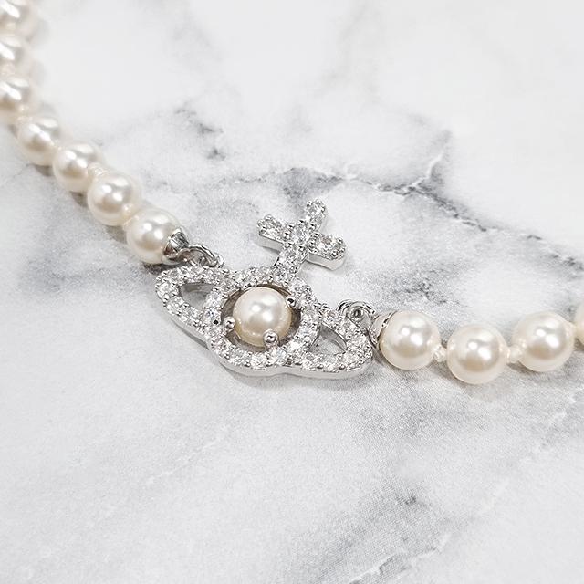 Vivienne Westwood Olympia Pearl Necklace Silver Tone