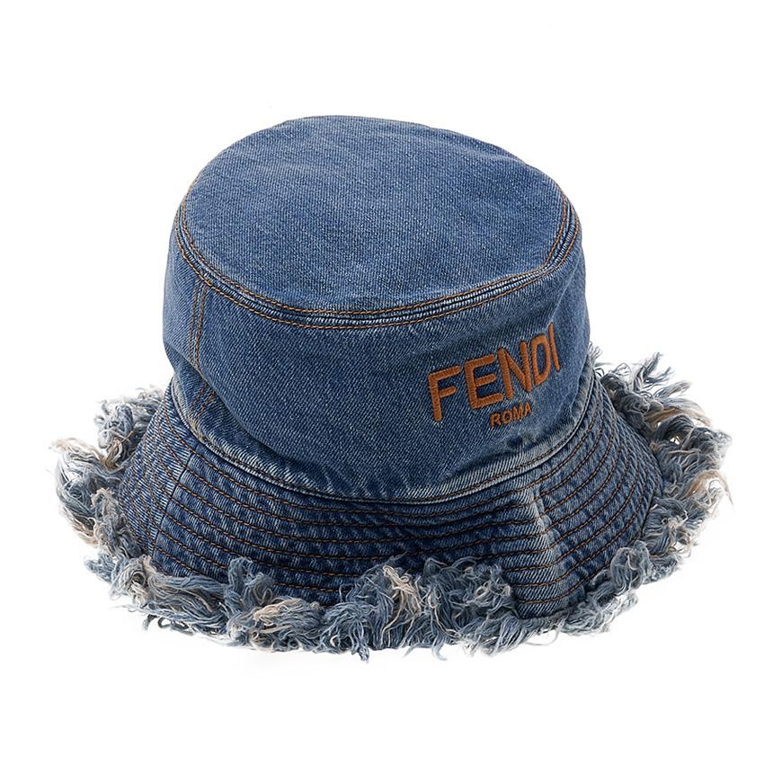 FENDI Unisex Denim Logo Fringe Bucket Hat FXQ963 AN9J F0RU7