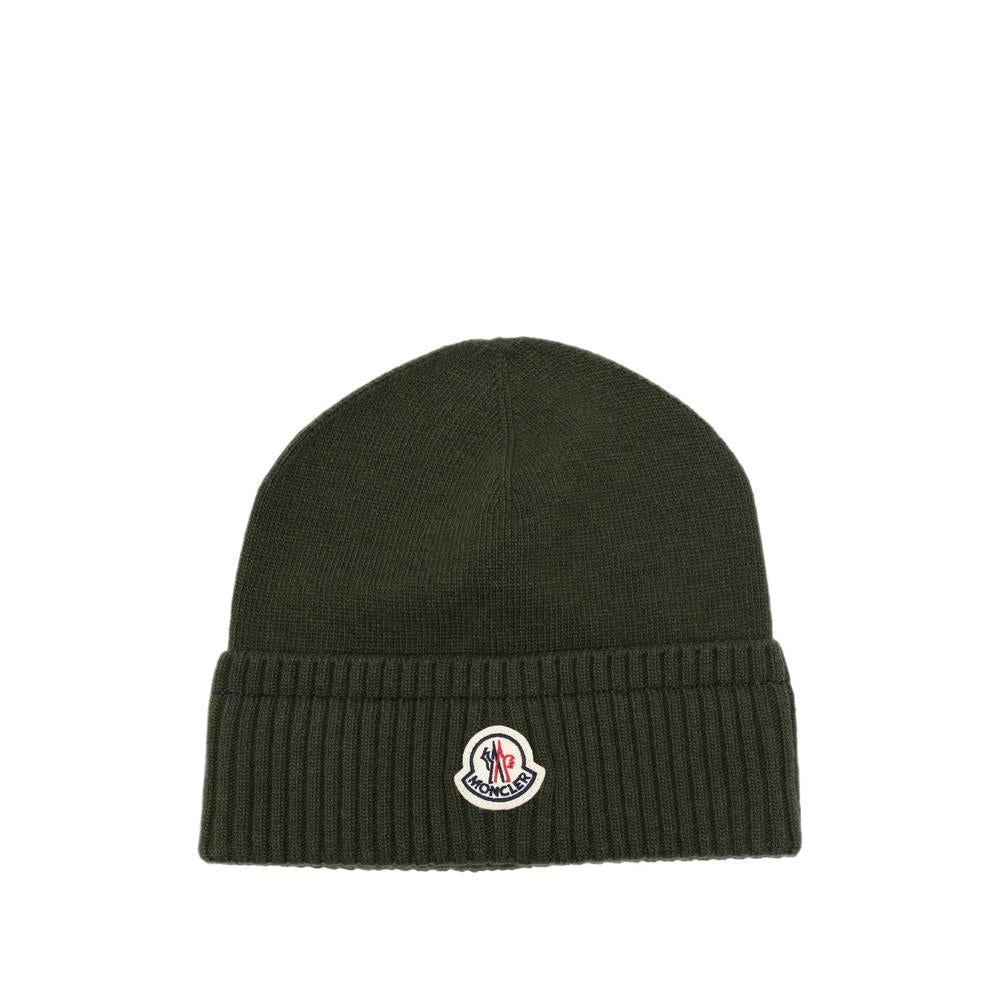 Moncler Rib Knit Wool Beanie Hat Black Men’s