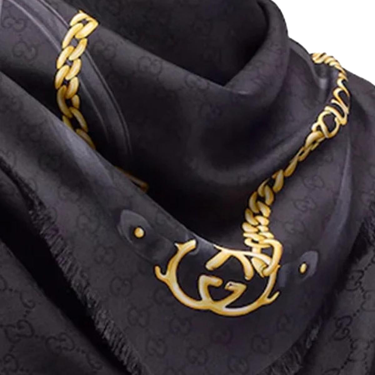 GUCCI Silk Logo Print Scarf