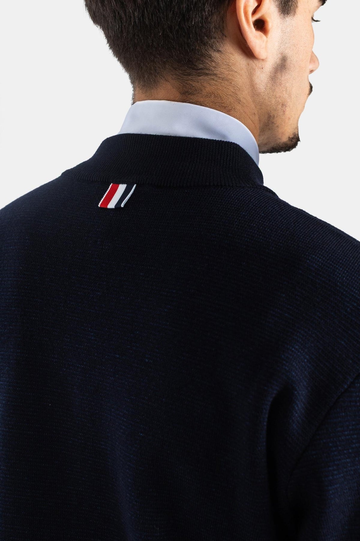 THOM BROWNE Navy Wool Cashmere Zip-Up Cardigan