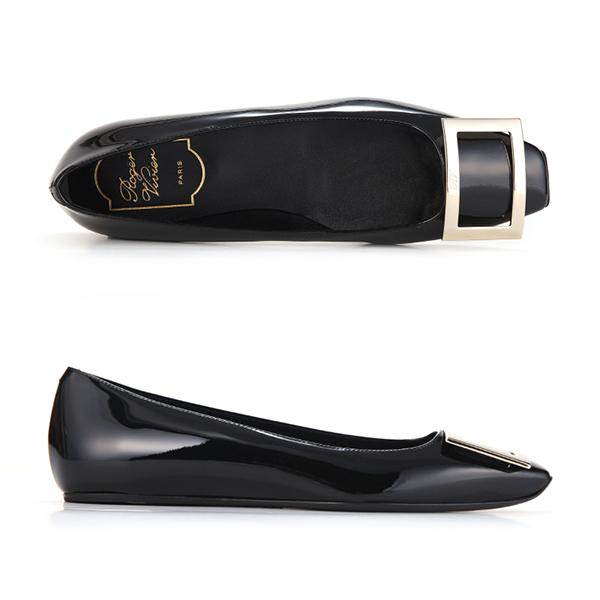 Roger Vivier Trumpet Metal Buckle Ballerina Flats Black Leather