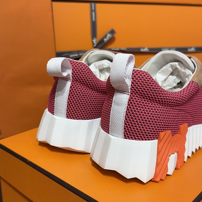 HERMES Bouncing Sneakers Pink Multi Mesh H Orange Logo Low-Top